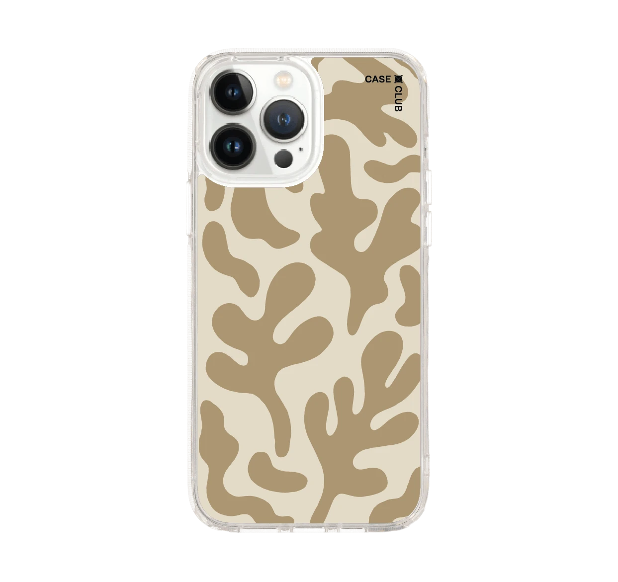 iphone 12/ 13 pro max clear case brown & white abstract freeform pattern